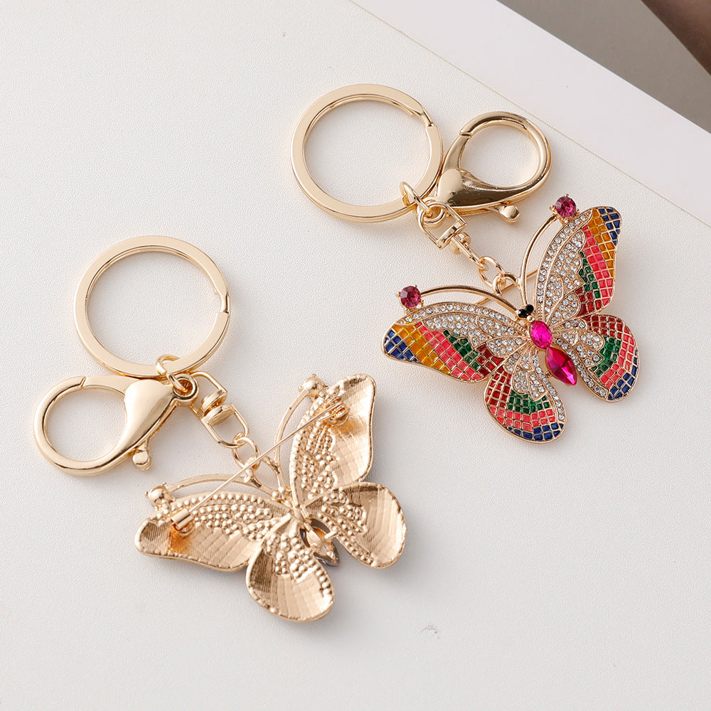 Wholesale Colored Butterfly Pendant Inlaid with Diamond Metal Keychains